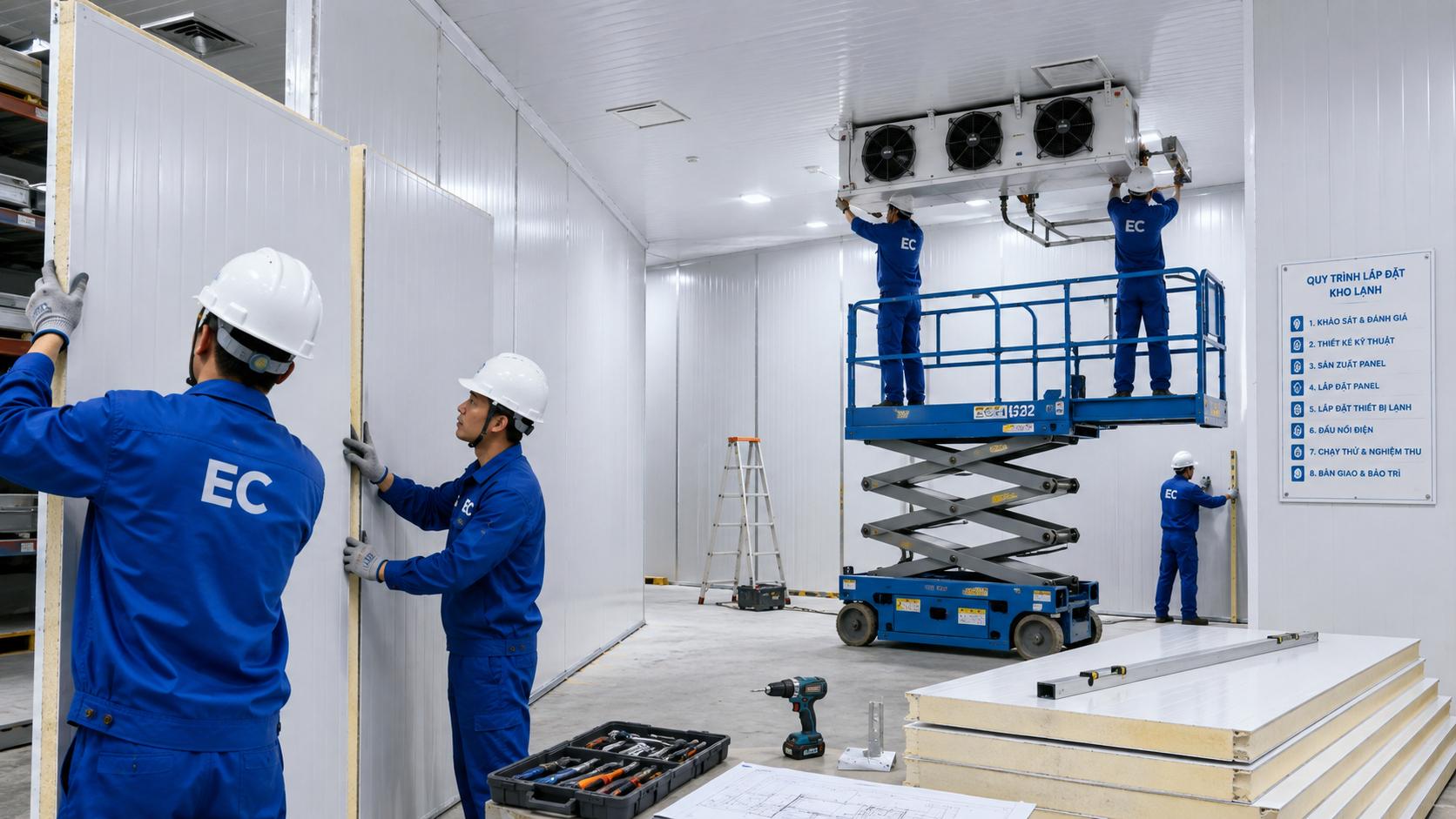 Quy Trình Lắp Đặt & Tổng Hợp Các Vật Tư Thiết Bị Kho Lạnh